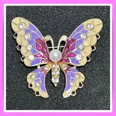 【華麗な輝き】エナメル紫蝶ブローチ｜クリスタル装飾｜エレガントアクセサリー