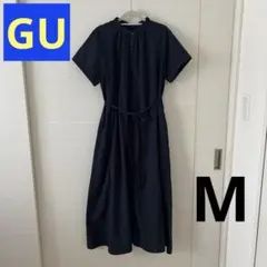 GU ネイビー バンドカラーシャツワンピース 半袖 ロングワンピース Mのサムネイル