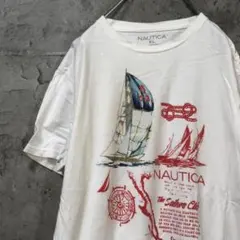 ノーティカ USA製 フラッグ ロゴ刺繍 Tシャツ ビッグシルエット 