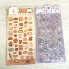 ぷっくりシール 2枚セット パン マリン ラメ入り ねこ ペンギン3Dまとめ売り