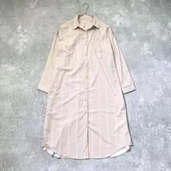 【イング】シャツワンピース ストライプ とろみ素材 ピンクベージュ 春夏 M