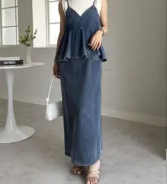 LANAN デニムペプラムキャミワンピース