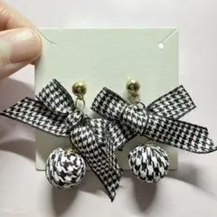 『どれでも2点で450円』M187 チェック柄リボンピアス
