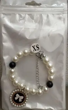 犬用　パールとブラックビーズの首輪　XS