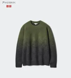 ユニクロ スフレヤーングラデーションクルーネックセーター オリーブ L