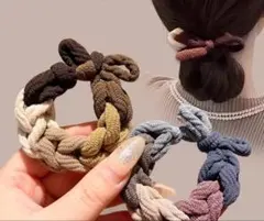 超可愛い多色の編み込みデザインヘアゴム2個セット