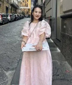 andresd バブルスリーブジャガードドレス