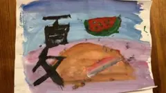 夏のスイカ風景絵画