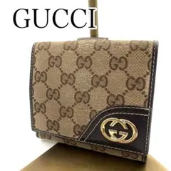 美品　GUCCI GGキャンバス 二つ折り財布　ダブルホック　181594