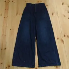 ダークブルー ワイドパンツ ゴムウエスト
