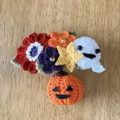 ☆ハロウィンかぼちゃとおばけのバレッタ6cm*ハンドメイド*レース編み*49*