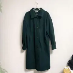 グリーン　レトロ　コート　シンプル　上品　ダークグリーン　ロングコート