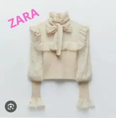 ZARA　楊柳ブラウスドッキングニット　ライトベージュL