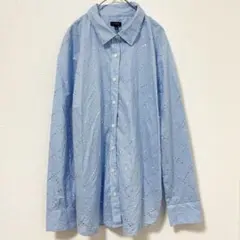 TALBOTS タルボット ストライプ 格子 ラインストーン 長袖シャツ【L】青のサムネイル