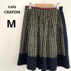 Lois CRAYON ネイビー プリーツスカート チェーンパターン 膝丈 M
