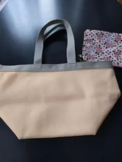 ピンクベージュレザー風 トートバッグ ポーチ付き