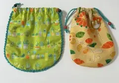 ハンドメイド　巾着袋&ネコバッチ