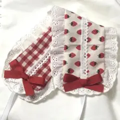 ハンドメイド ヘッドドレス リバーシブル いちご/ギンガムチェック ロリィタ