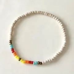 ネイティブ ハンドメイド ビーズブレスレット ベージュ×カラフル