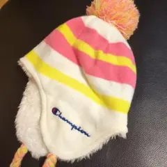 チャンピオン　ニット帽　キッズ　ピンク　白　黄色