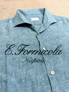 Errico Formicola／リネンシャツ／オープンカラー／ターコイズ／Lのサムネイル