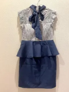 リボン付き レース切替 ペプラムワンピース フリル 上品 きれいめ ドレス