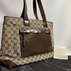 GUCCI トートバッグ GG柄 肩掛け キャンバス×レザー A4収納 大容量