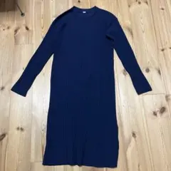 ミラオーウェン　ネイビー リブ編み 長袖ワンピース　0