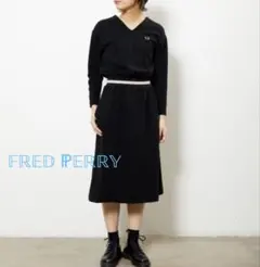 フレッドペリー Vネック長袖ロングワンピース オリーブ