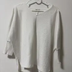 earth ホワイト ストライプ 五分袖ニット