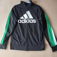 adidas　フルジップトレーナースエット　 緑白ラインＬ