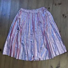 ピンク プリーツスカート ひざ丈