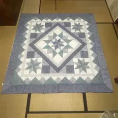 パッチワーク　マルチカバー　2m x 2m レモンスター　チェック　キルティング