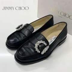 ジミーチュウ レザー CHERI ローファー ビジュー バックル ブラック