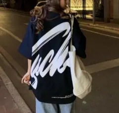 Tシャツ 黒 ビッグシルエット バックプリント 英字 韓国 オーバーサイズ 夏