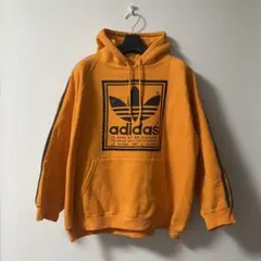 adidas フーディー パーカー 古着 オレンジ