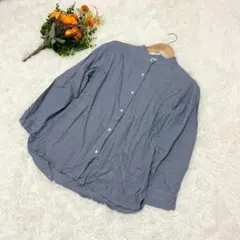 CROCODILE CODE シャツ 千鳥格子 ノーカラー ナチュラル