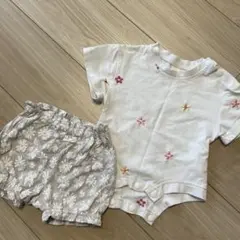 花柄刺繍Tシャツ&ショートパンツセット 60-70cm