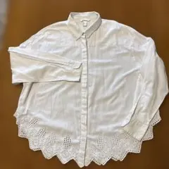ホワイト コットン 長袖シャツ L H&M