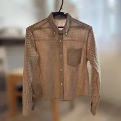 GU ジーユー チェックショートシャツ ベージュ ブラウン 長袖 Mサイズ