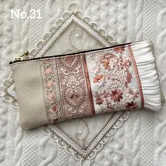 ハンドメイド　インド刺繍リボン　ポーチ　メガネポーチ　ペンケース　花柄　合皮