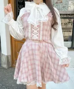 ロジータ レースアップビスチェ＆裾レーススカート ピンク