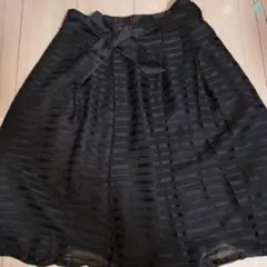 ブラック ストライプ上品透け感 フレアスカート