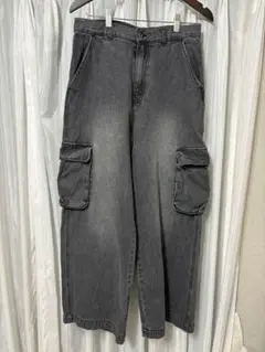 【チャオパニック】ワイドデニムカーゴパンツ ブラック