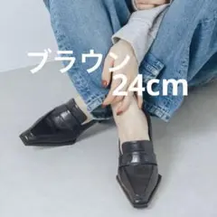 EVOL 6cm ヒール スクエア ローファー ブラウン24cmのサムネイル