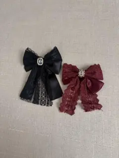 リボンチャーム 2個セット 黒 ワインレッド