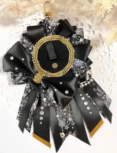 【54-58mm対応】パールつきロゼット ブラック　黒　缶バッジ 痛バ 推し活