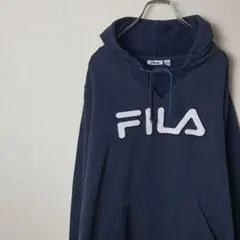 フィラ パーカー プルオーバー ゆるだぼ ビッグロゴ ネイビー XL 古着