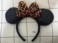 ミニーカチューシャ リボン スパンコール オレンジ