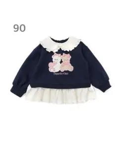 ビケットクラブ　くまアップリケ襟付きプルオーバー　ネイビー クマ刺繍 トレーナー